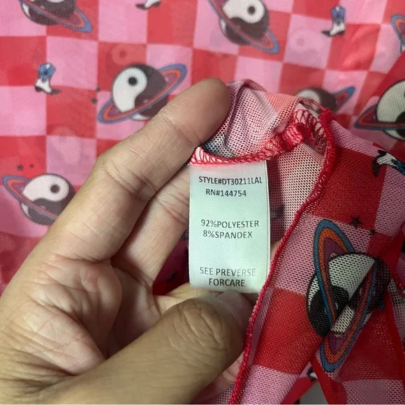 DRESSED IN LALA pink yin yang space cowboy cowgirl checker mesh sheer top - Picture 6 of 6